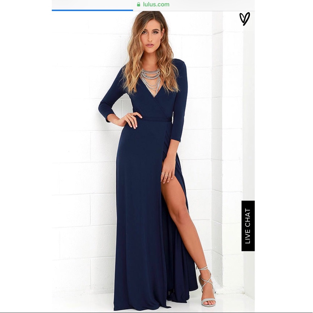 Lulu’s Garden district navy blue wrap maxi dress
